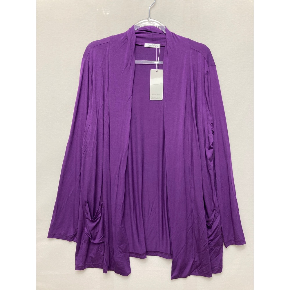 NWT Newchoice Open Front Cardigan XL Purple Rayon Pockets Layering Stretch